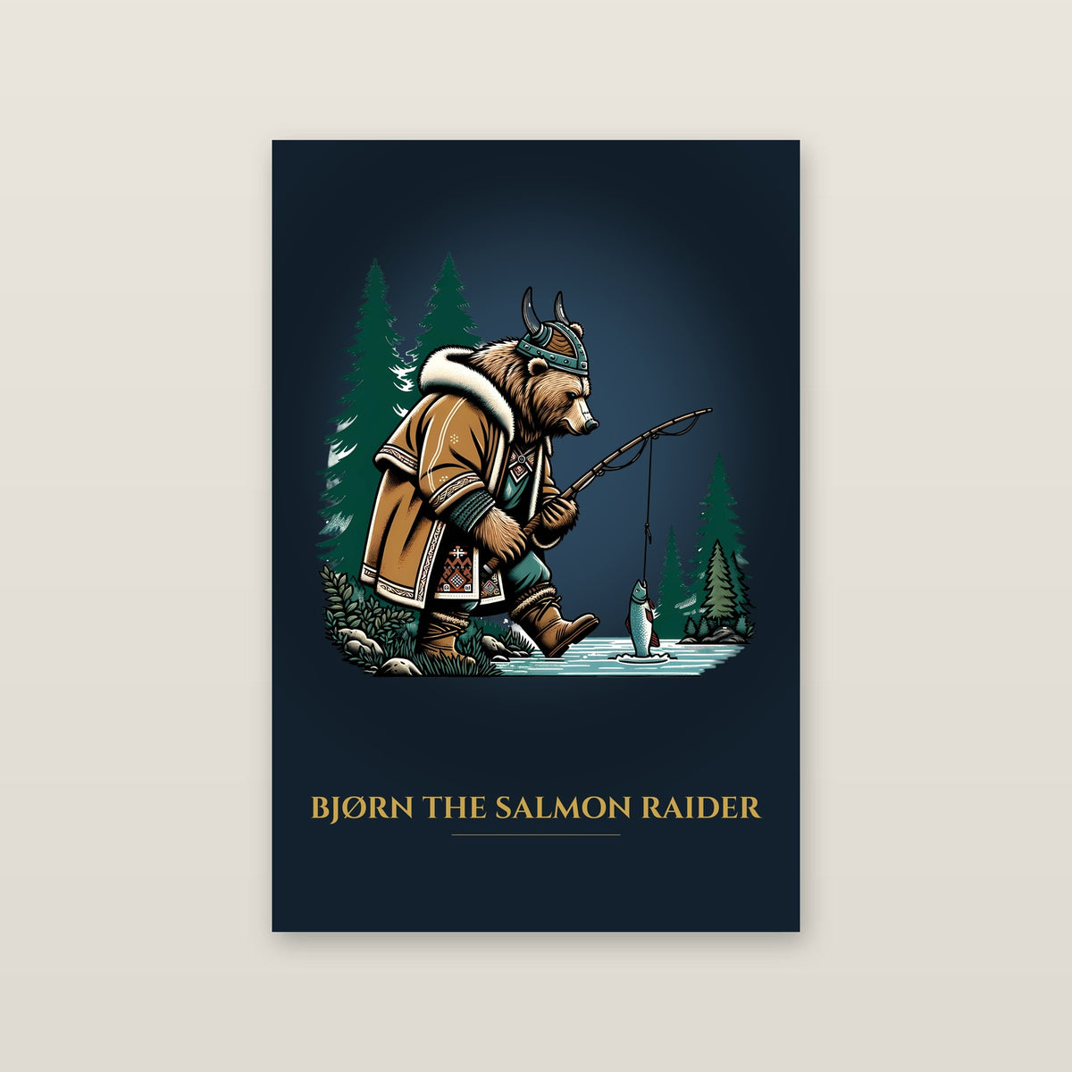 Bjørn the Salmon Raider – Art Print on a wall