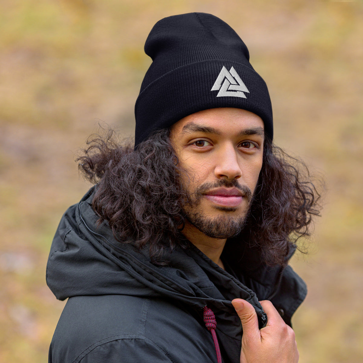 Men's Viking Valknut Embroidered Cuffed Beanie