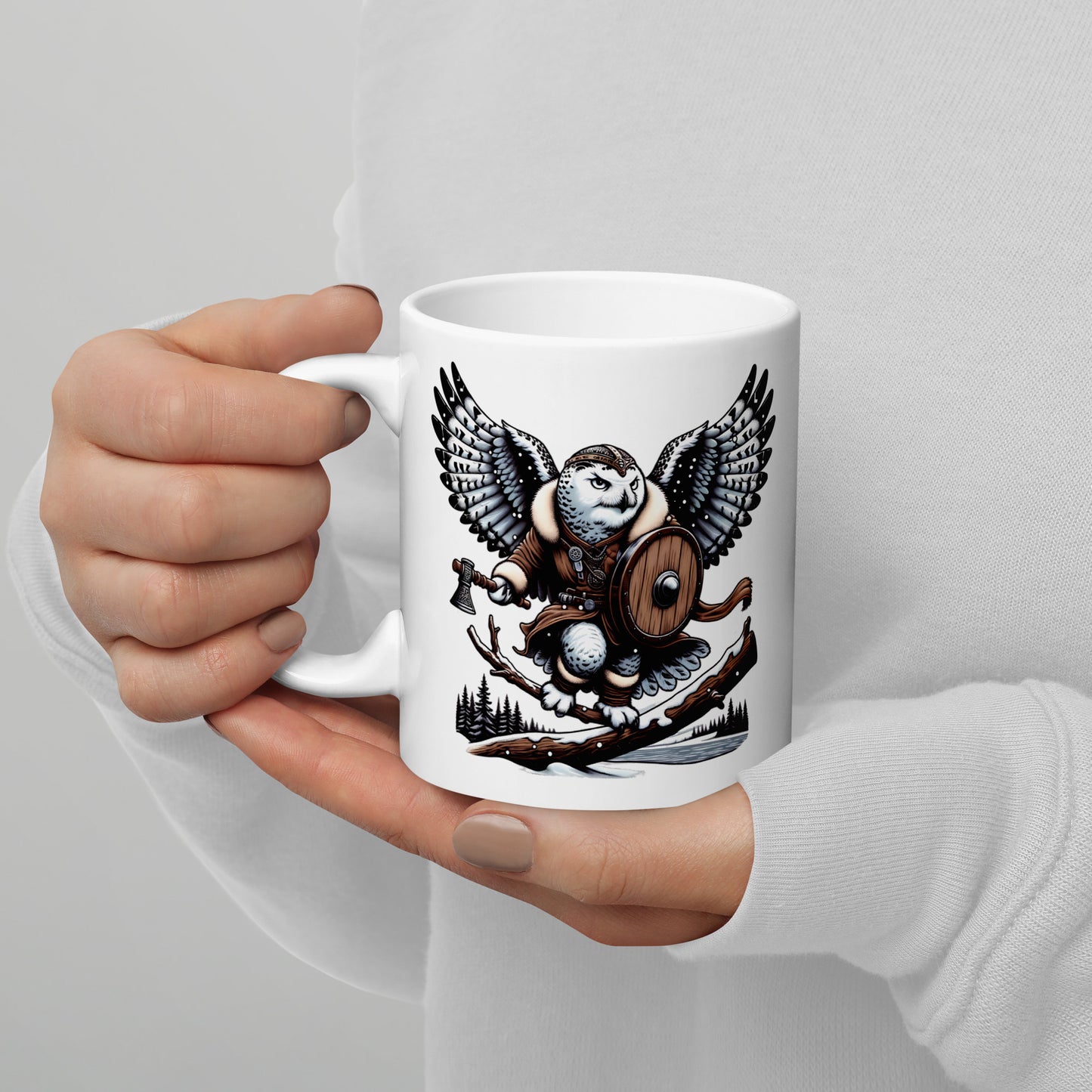 Alaska Snowy Owl "Snowtalon" - White glossy mug