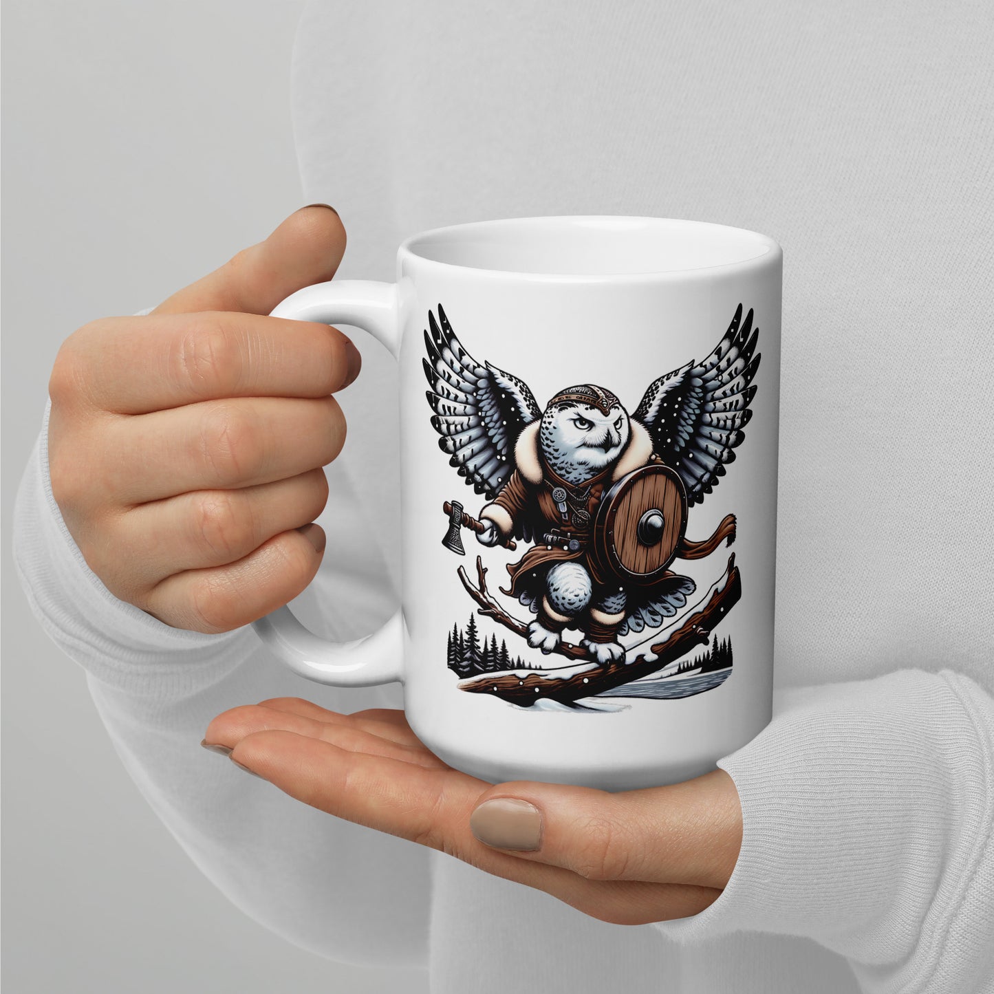 Alaska Snowy Owl "Snowtalon" - White glossy mug