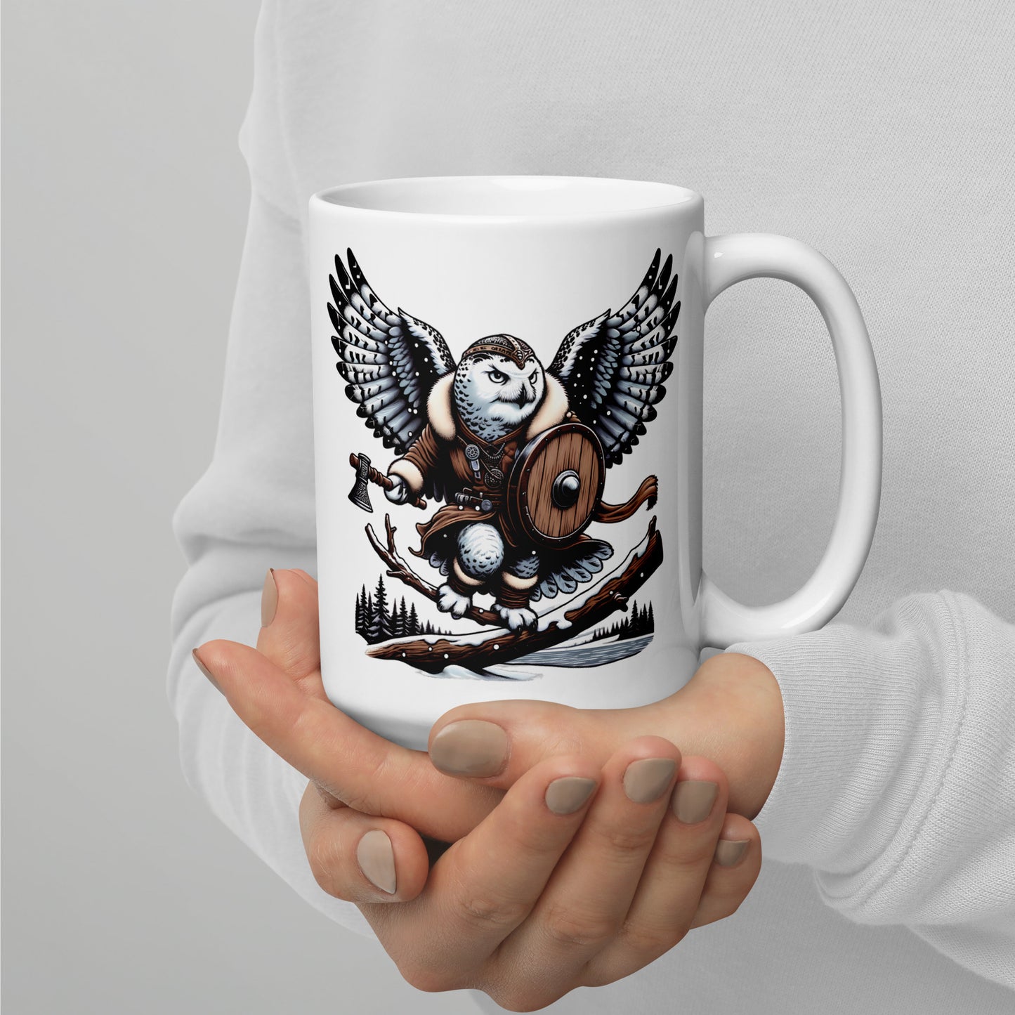 Alaska Snowy Owl "Snowtalon" - White glossy mug