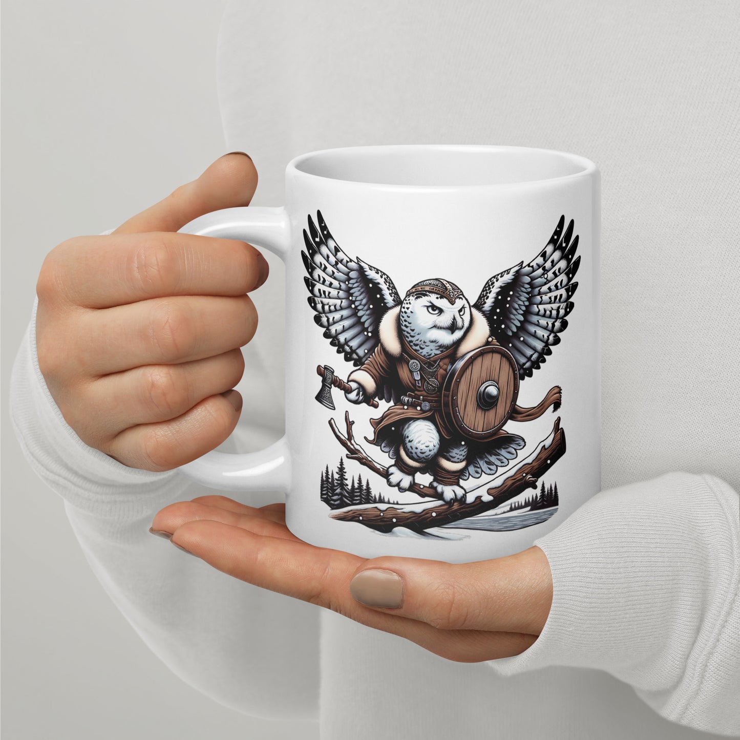 Alaska Snowy Owl "Snowtalon" - White glossy mug