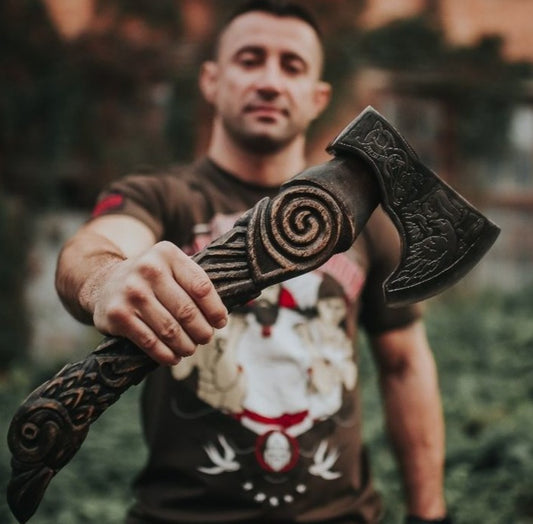 "Raven" Hand-Forged Viking Sculpted Carbon Steel Axe